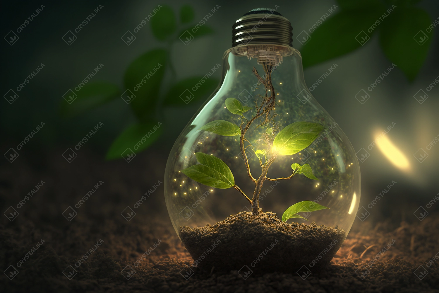 Bulb with fresh green sapling growing inside