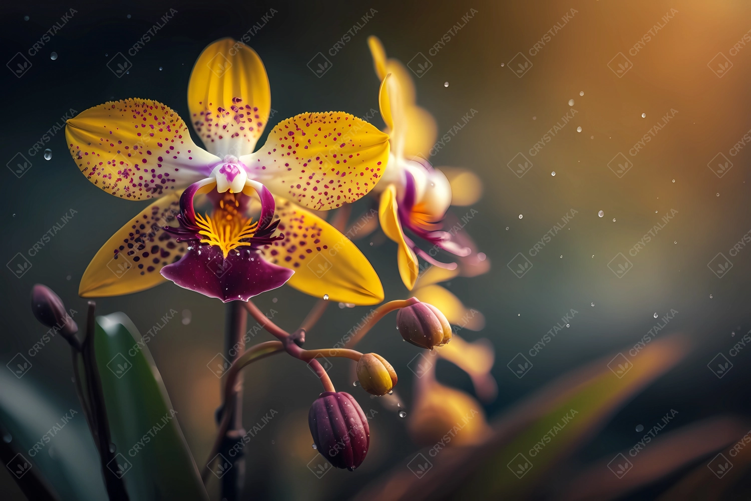 Macro of a beautiful orchid in a rainy weather