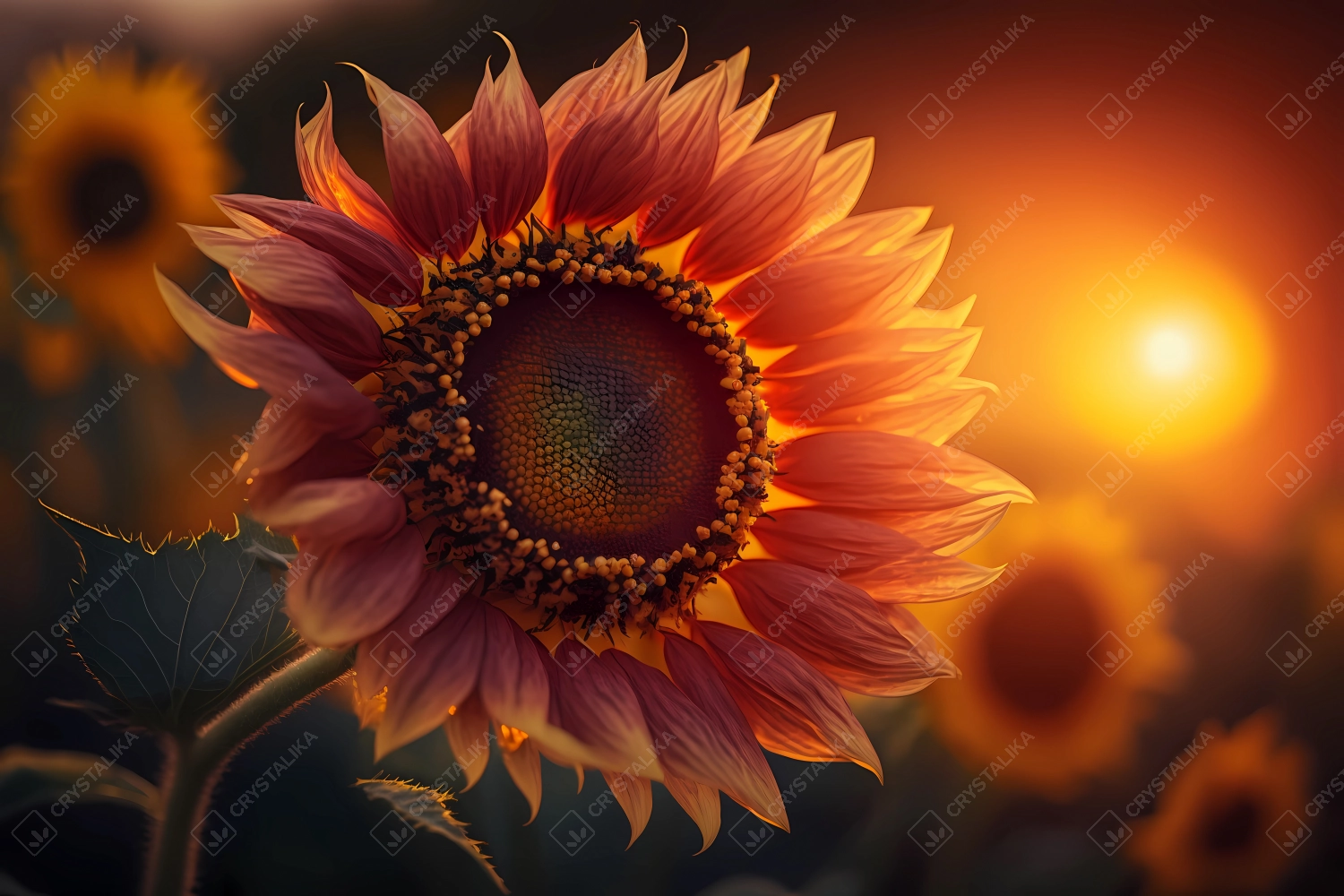 Macro of a beautiful sunflower during sunset