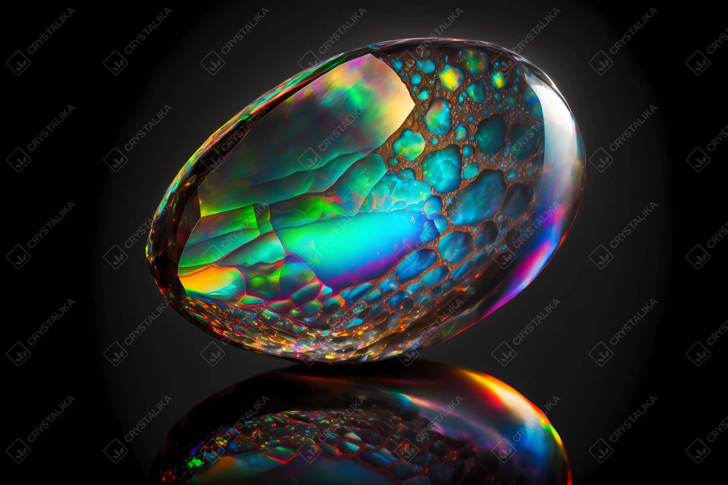 Macrophotography of opal on black background