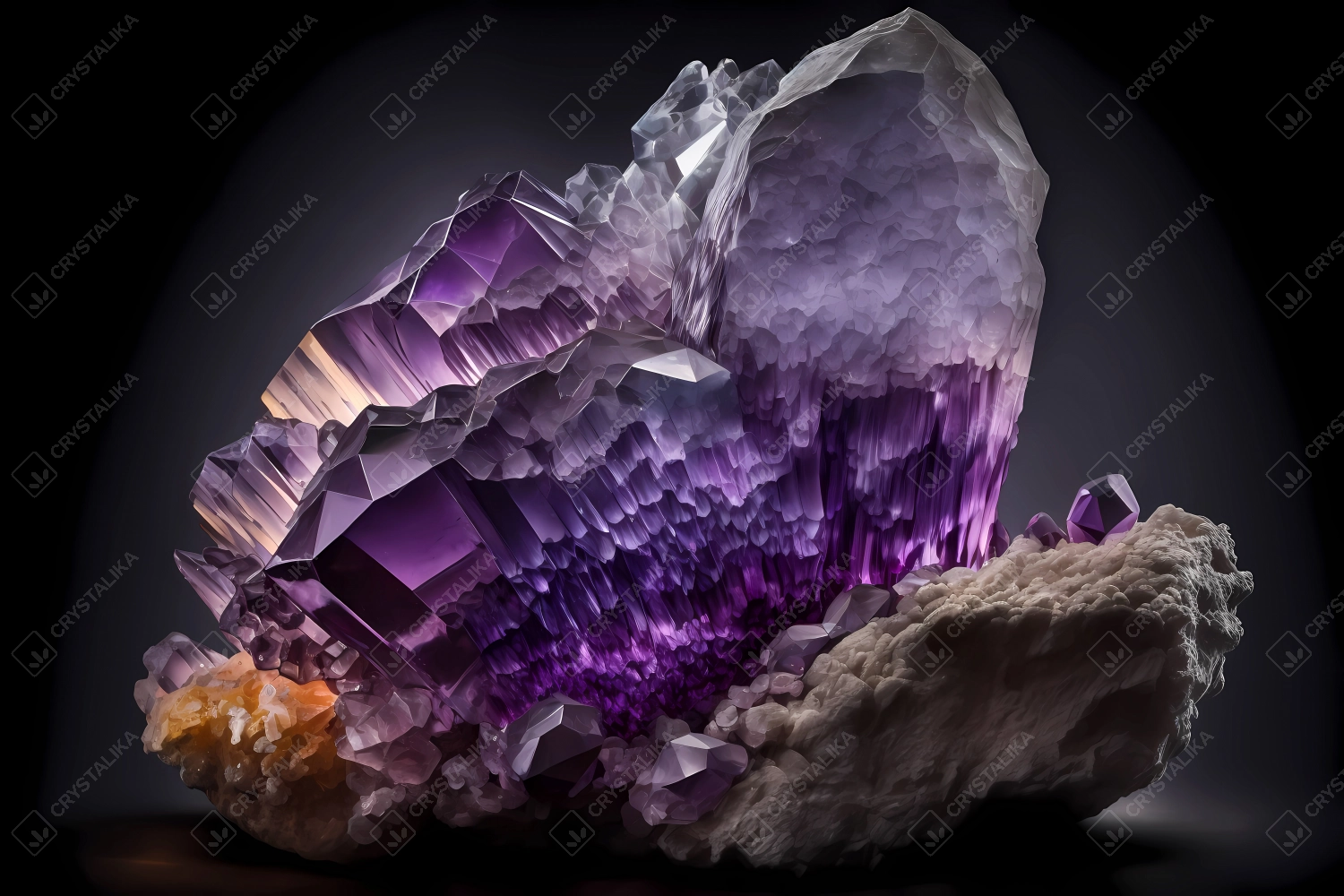 Macrophotography of amethyst on black background