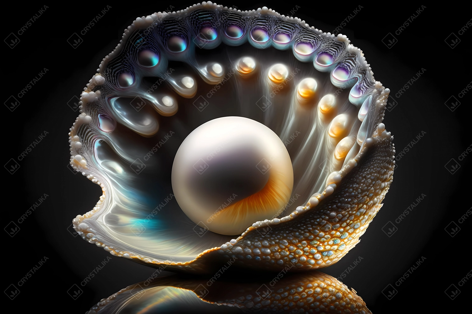 Macrophotography of a pearl on black background