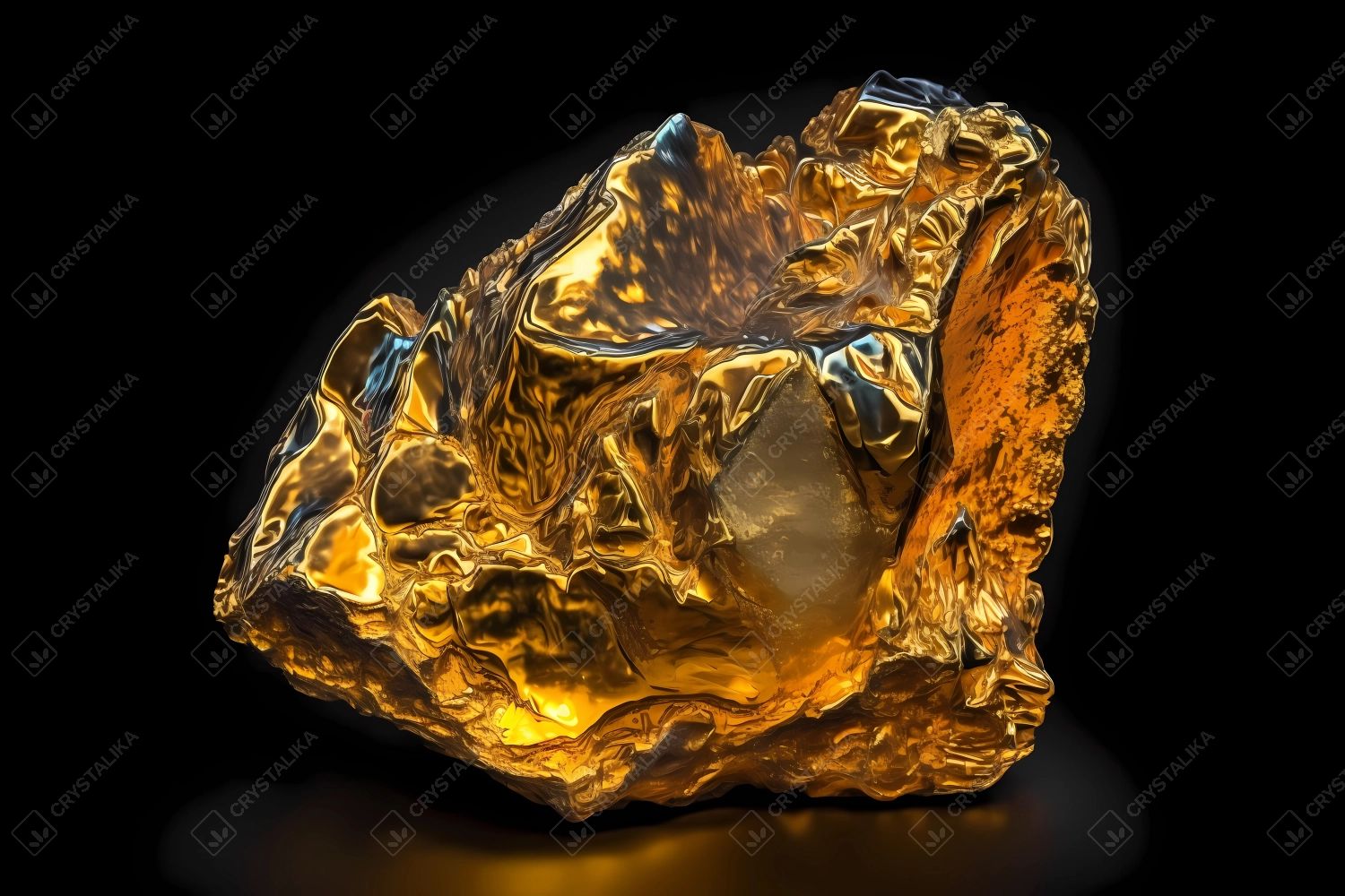 Macrophotography of a golden nugget on black background