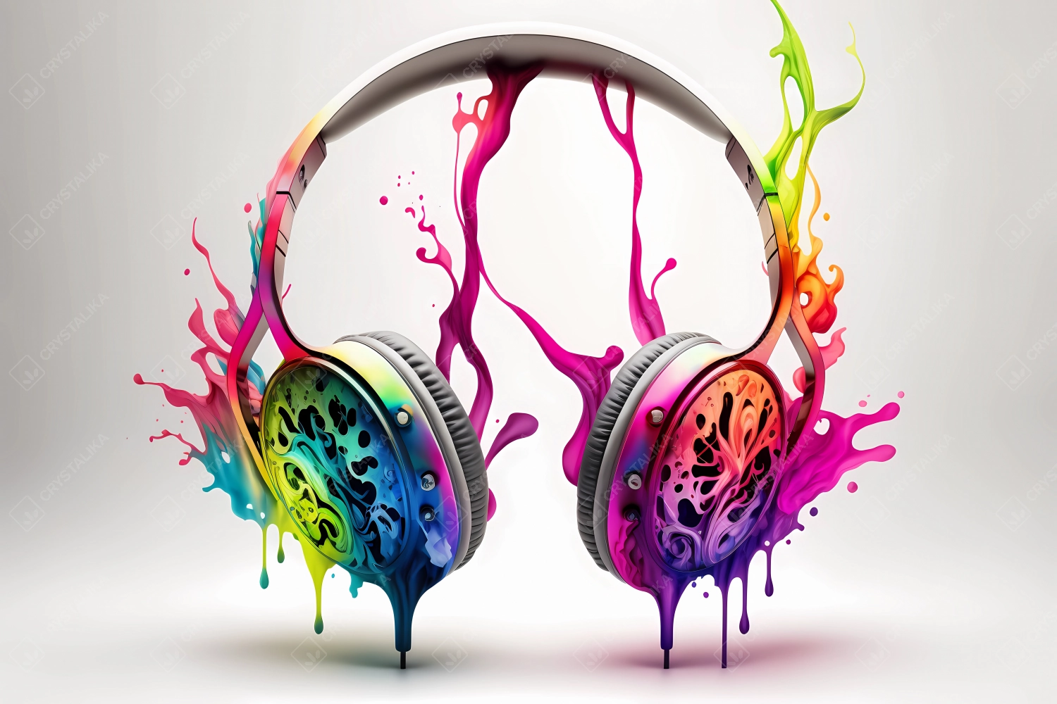 An abstract concept of headphones painted with watercolors on white background