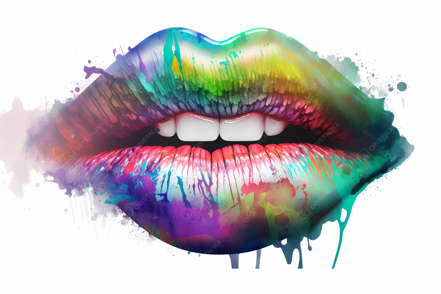 An abstract concept of lips painted with watercolors on white background