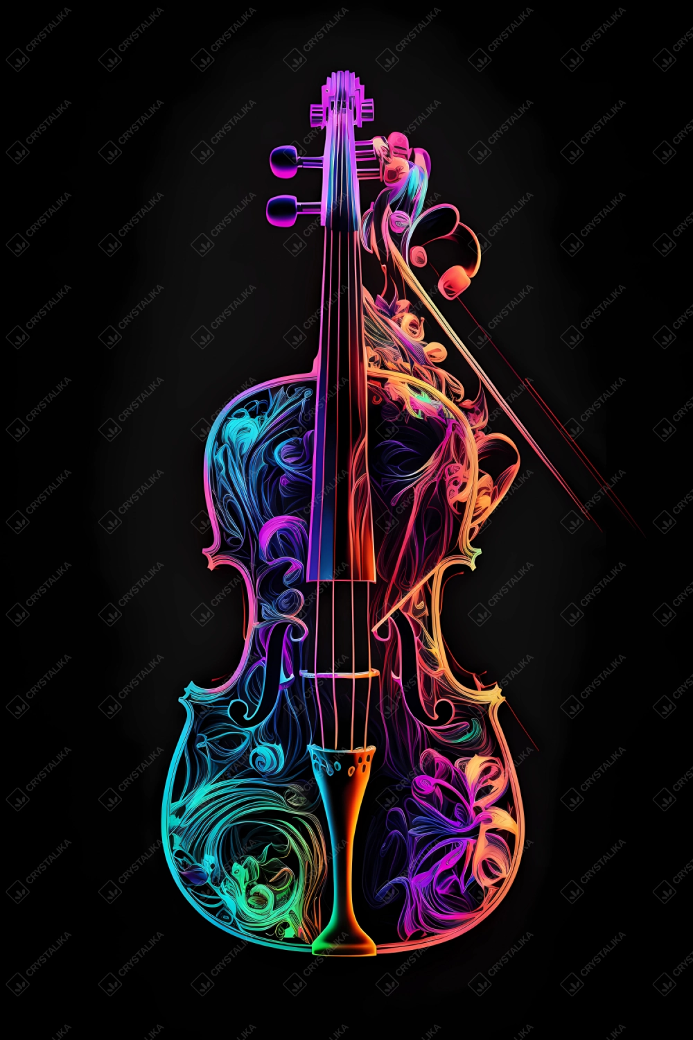 Abstract violin painted with neon watercolor