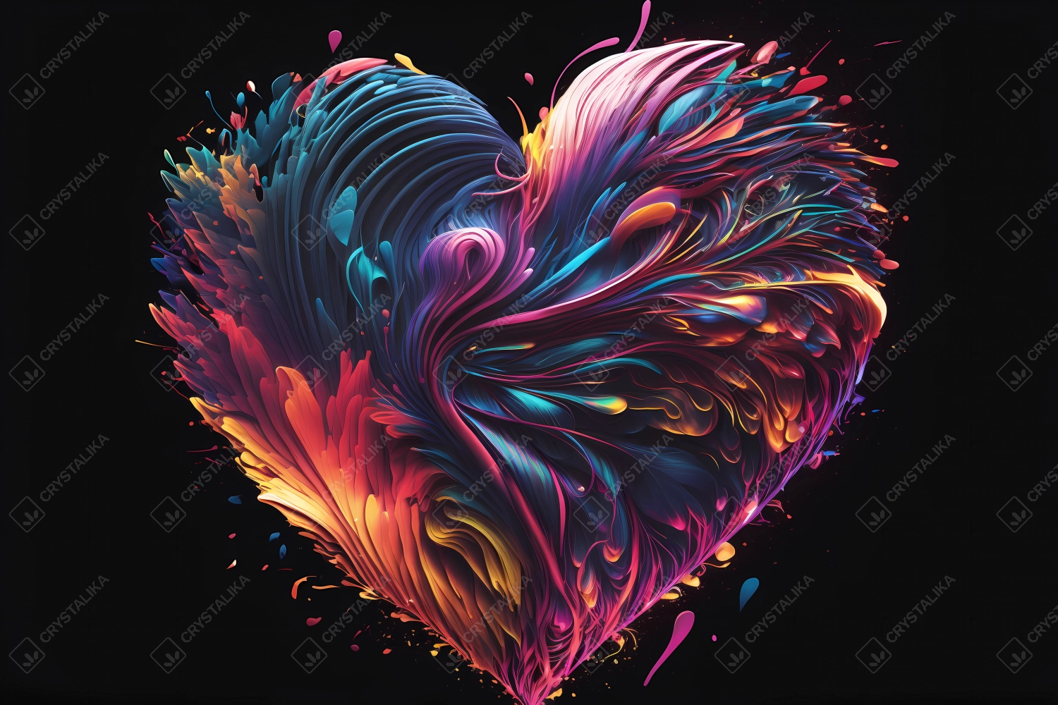 An abstract concept of heart painted with colorful watercolors on black background