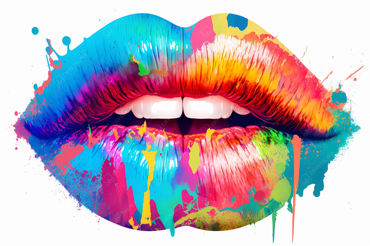 An abstract concept of lips painted with watercolors on white background