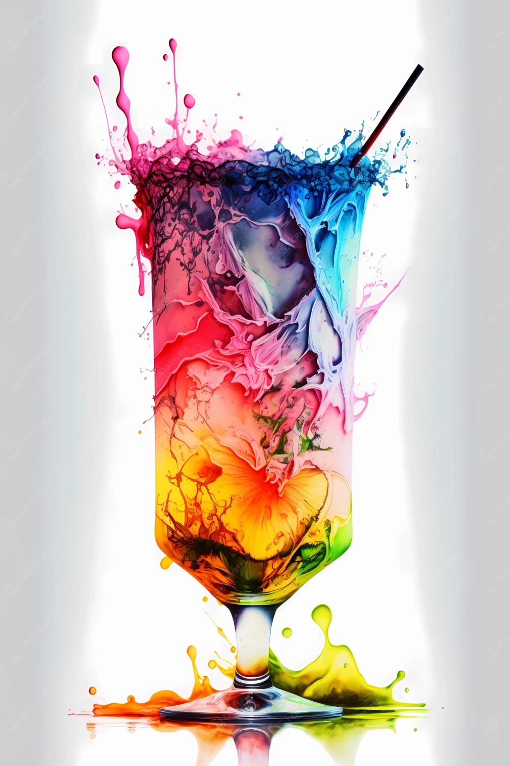 An abstract concept of summer drink painted with watercolors on black background