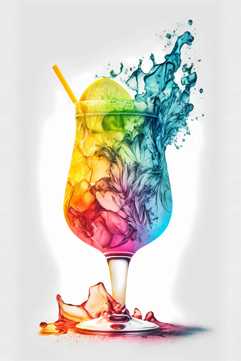 An abstract concept of summer drink painted with watercolors on black background