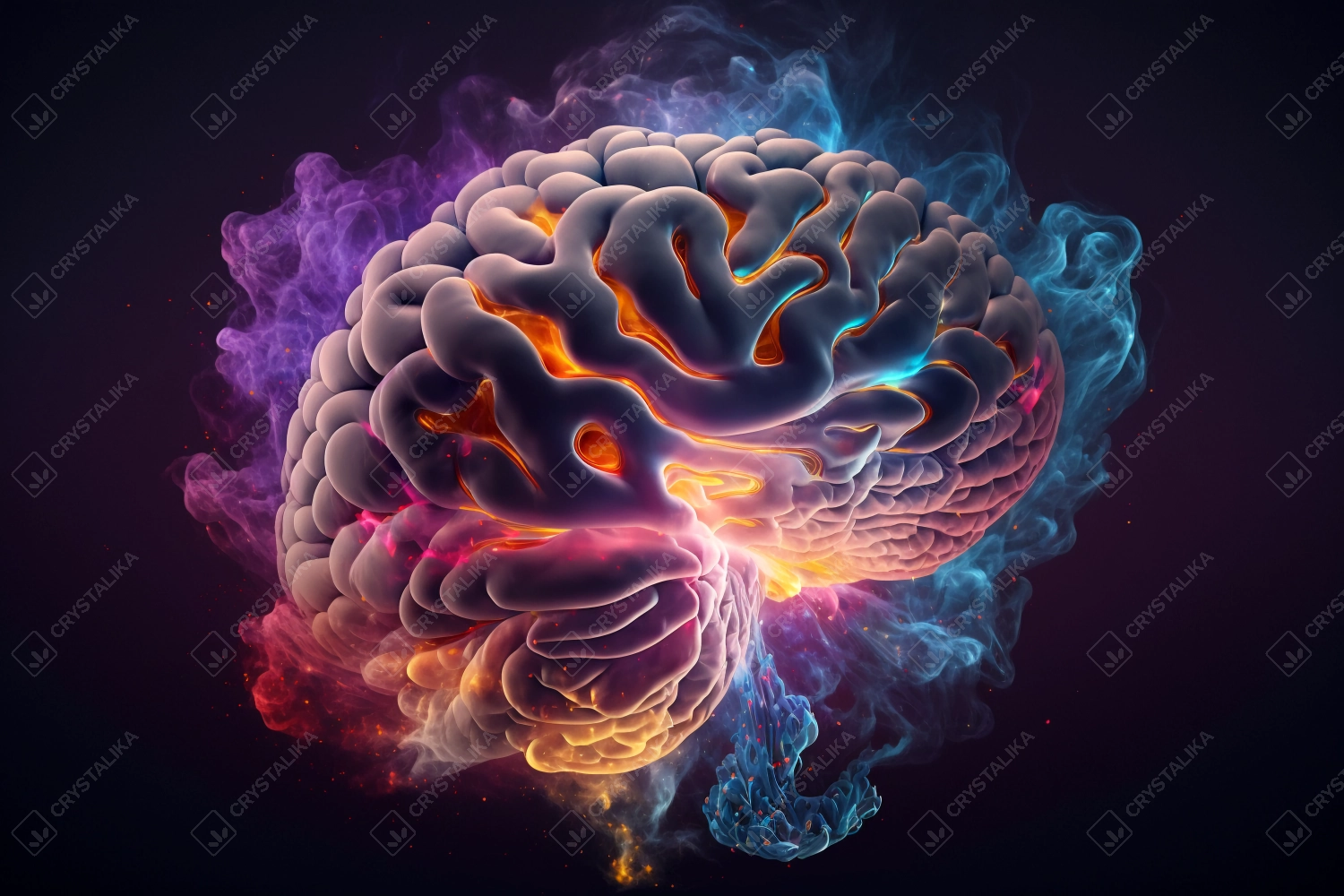 An abstract concept of a colorful brain exploding with ideas