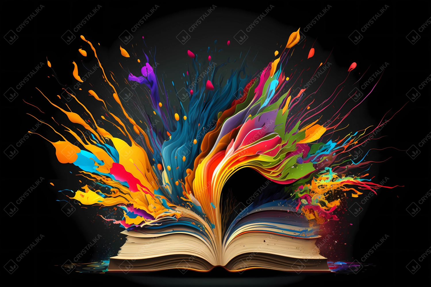 Opened book exploding with wisdom, colorful concept