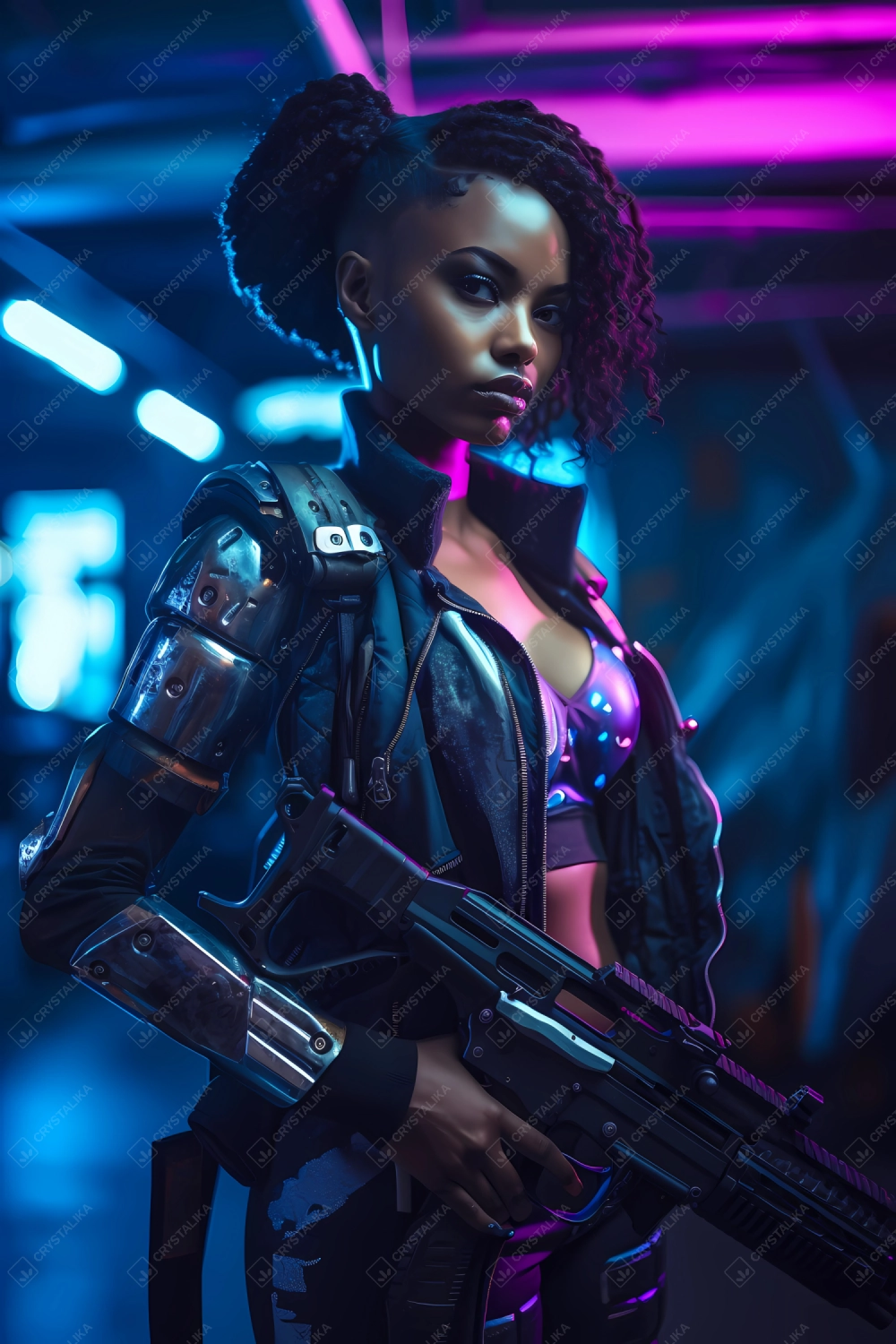 Badass futuristic woman marine with a big gun