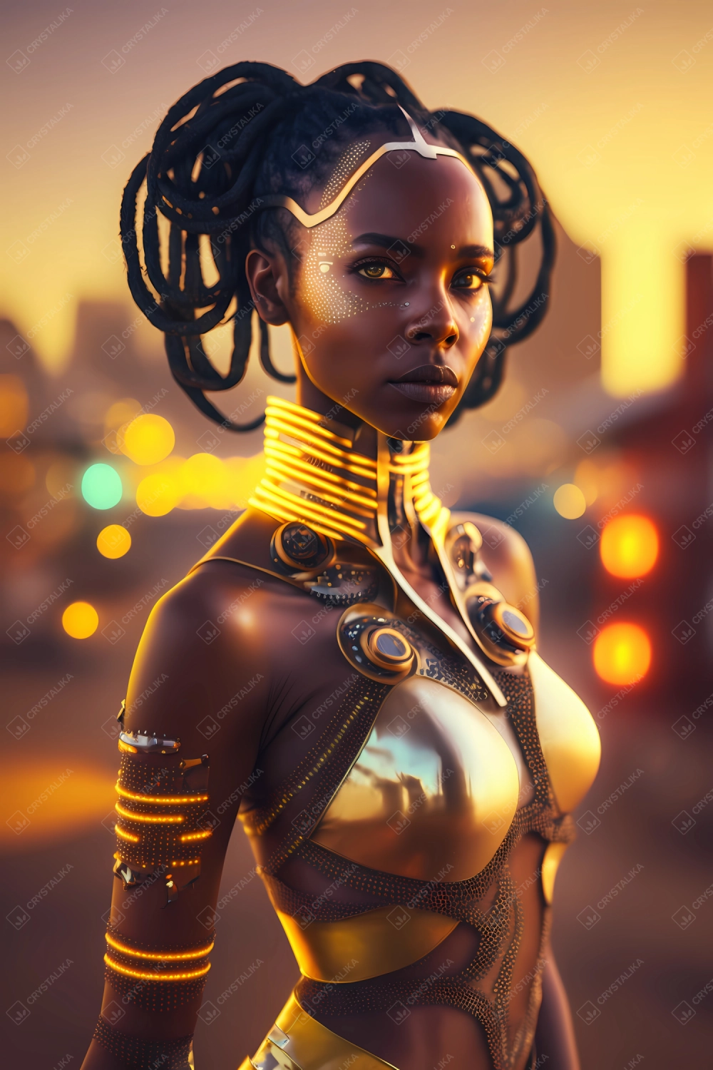 Attractive futuristic cyborg queen