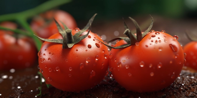 Fresh cherry tomatoes with water drops , close-up