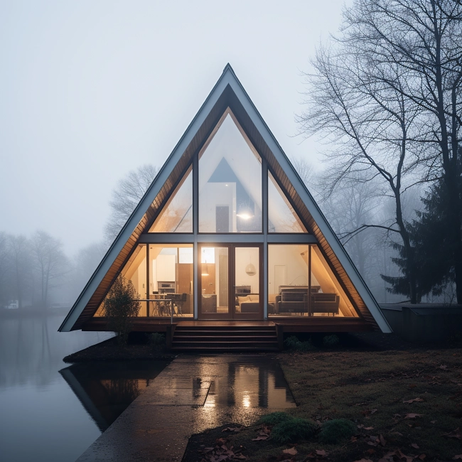 Modern triangular holiday house by the lake