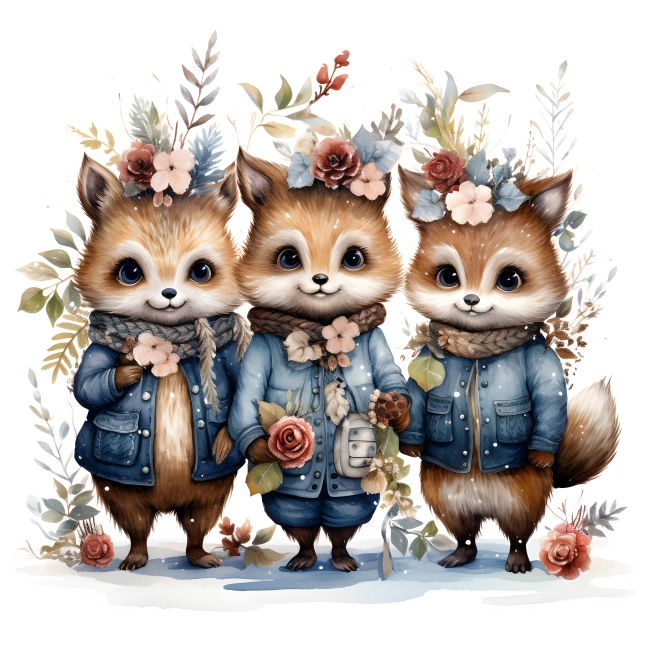Christmas Fox Friends in the Winter Woodland