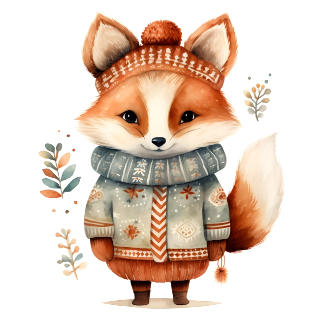 Floral and Cozy Fox in Winter