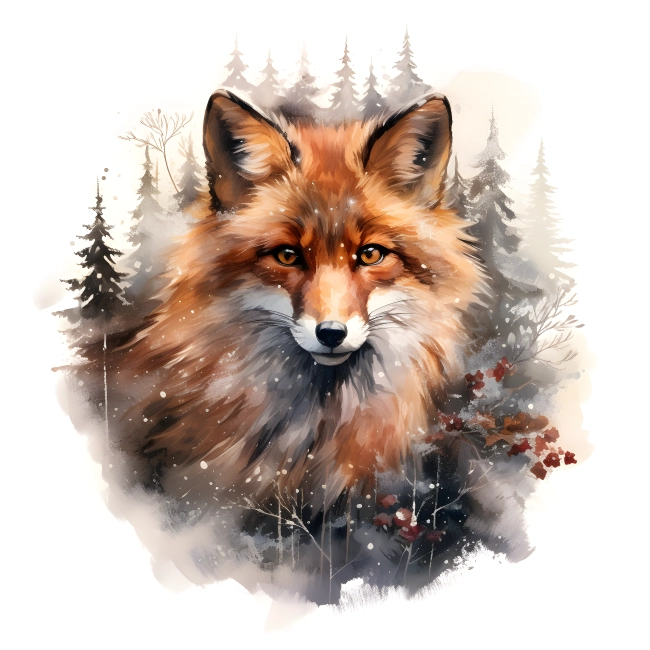 Festive Fox Portrait in Winter's Embrace
