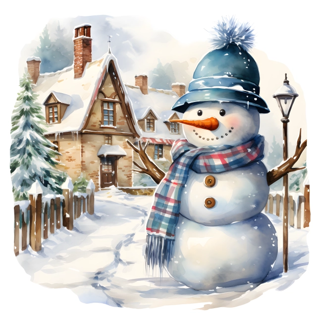 A Cozy Cottage in the Winter Wonderland Alongside a Charming Snowman