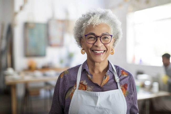 Senior craftswoman in her workshop. Older female small business entrepreneurs concept.