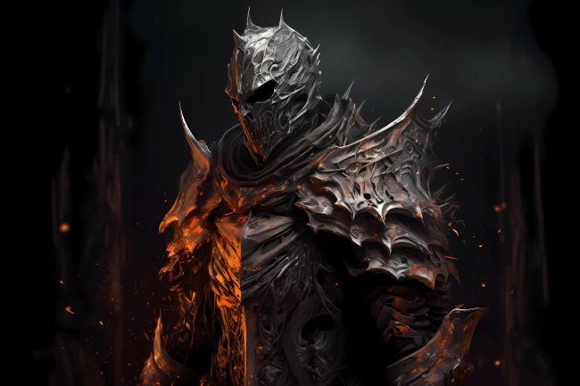 Dark undead knight with burning sword