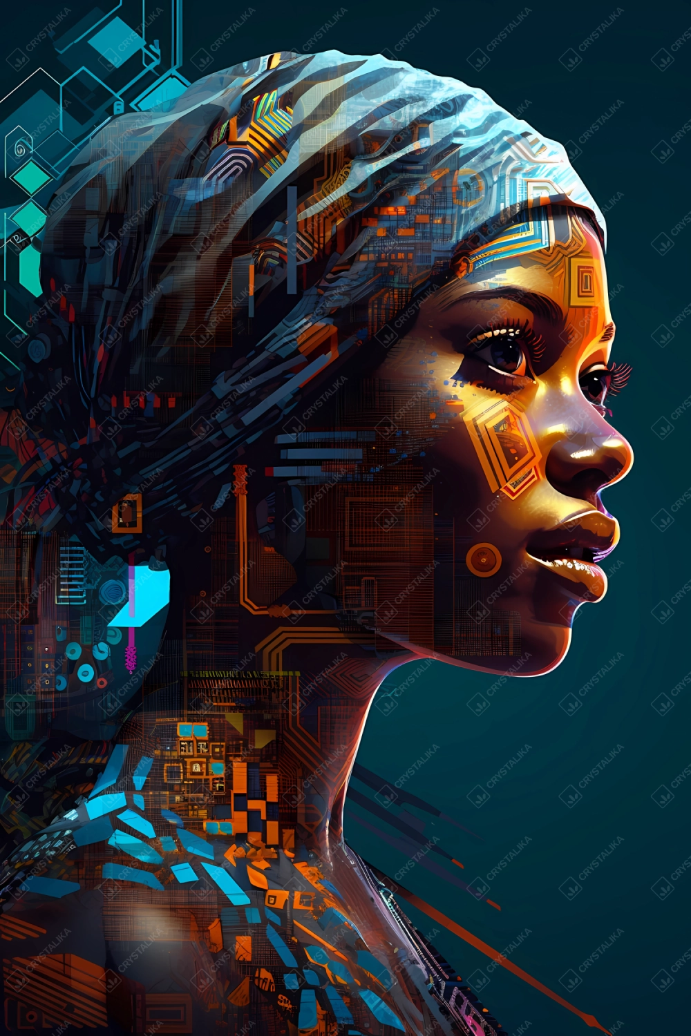 Abstract portrait of Nigerian female hacker