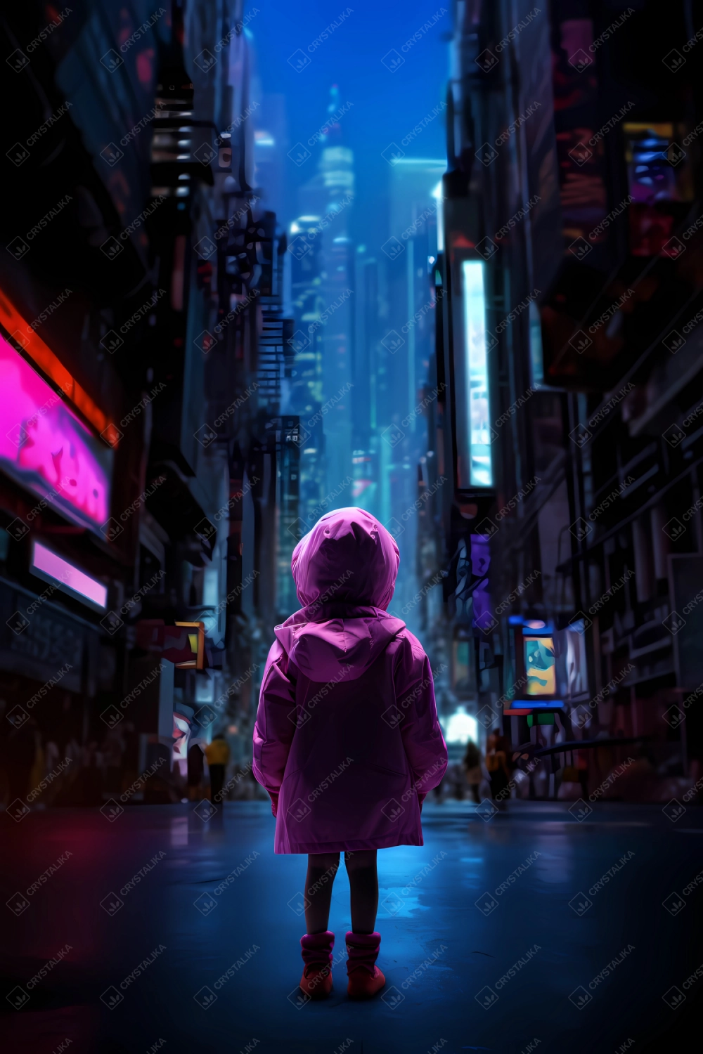 Little girl lost in the futuristic city