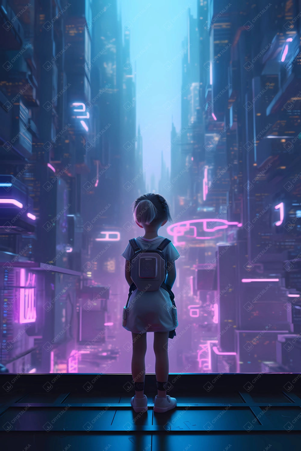 Little girl lost in the futuristic city