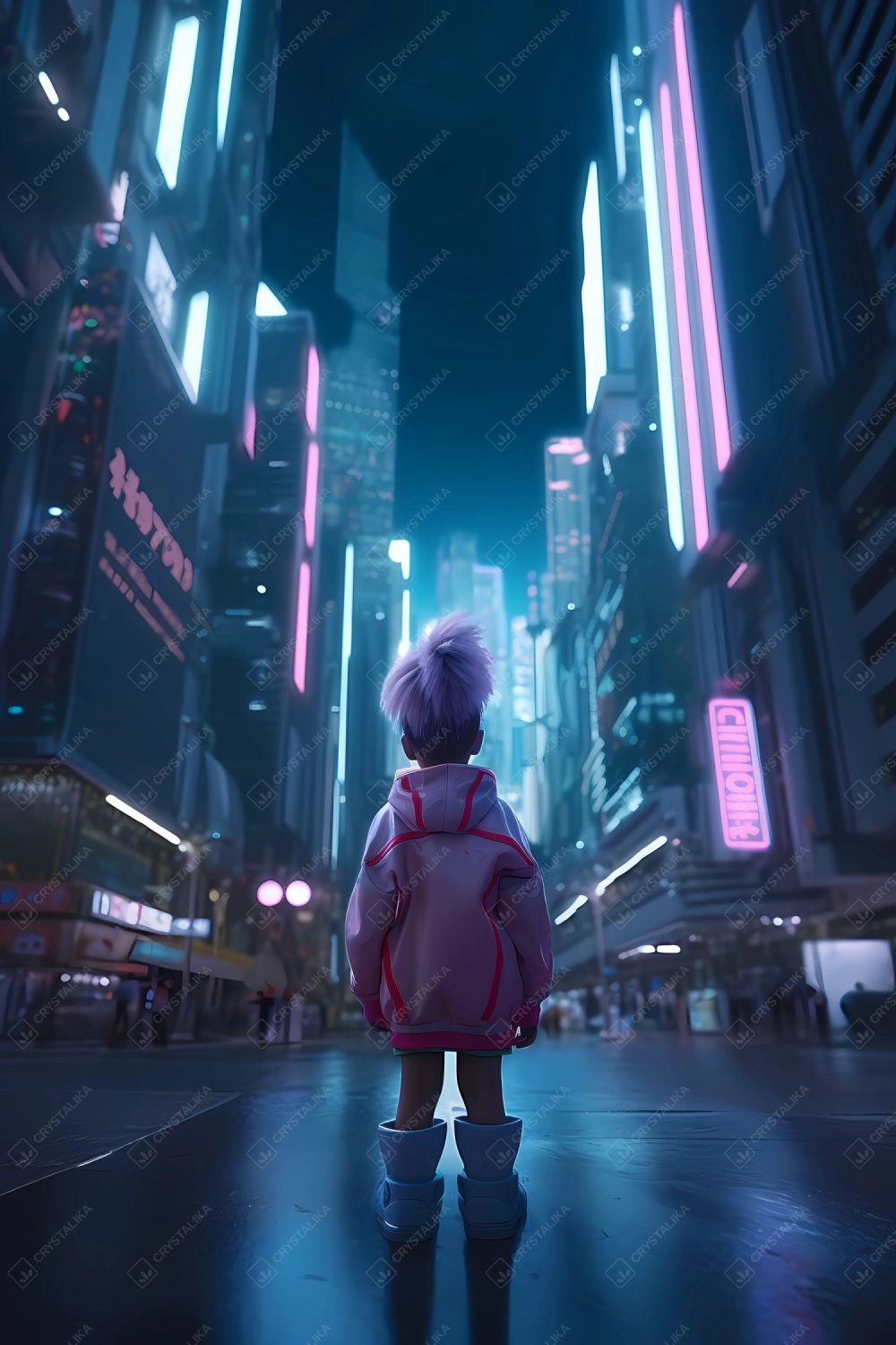 Little girl lost in the futuristic city