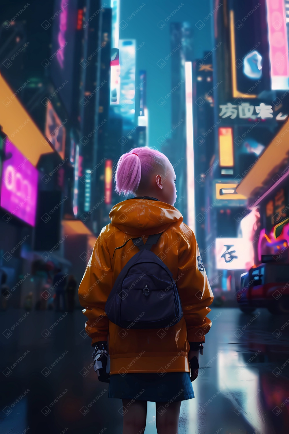 Little girl lost in the futuristic city