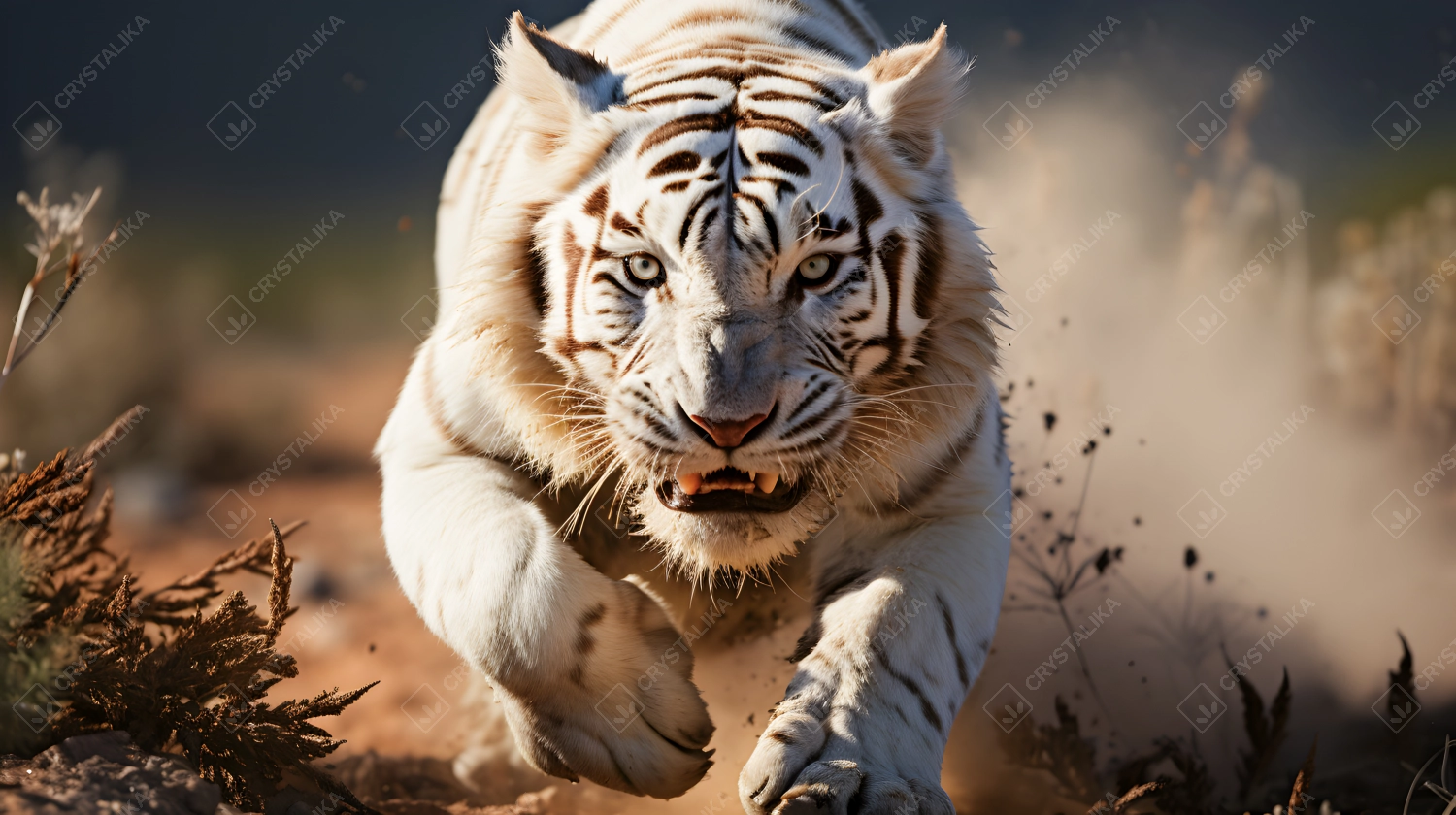 White tiger running