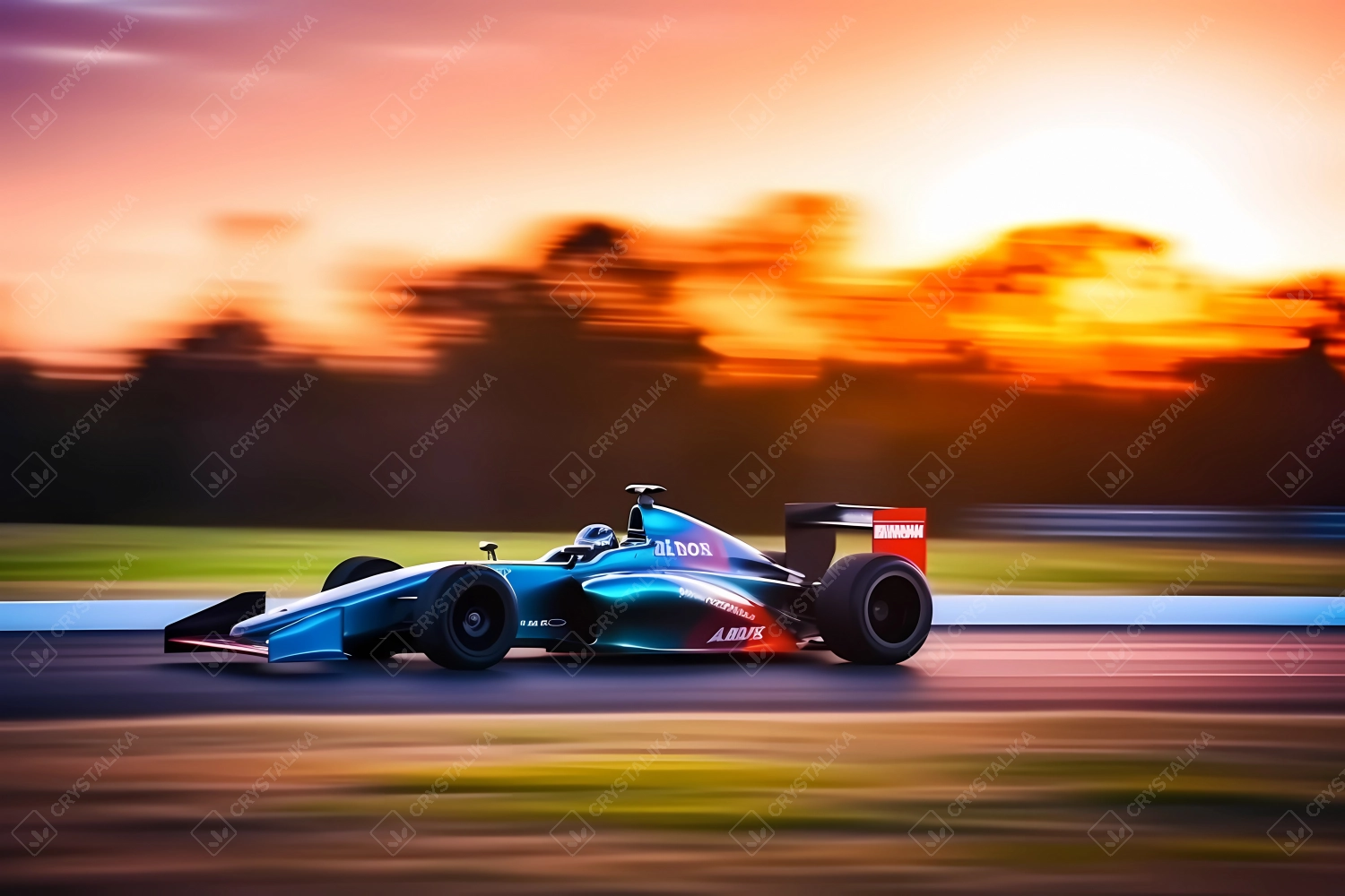 Formula 1 racing in high speed with motion blur