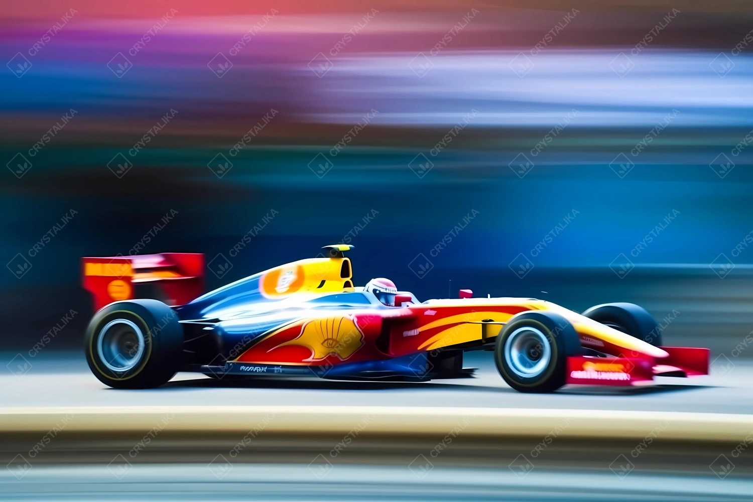 Formula 1 racing in high speed with motion blur