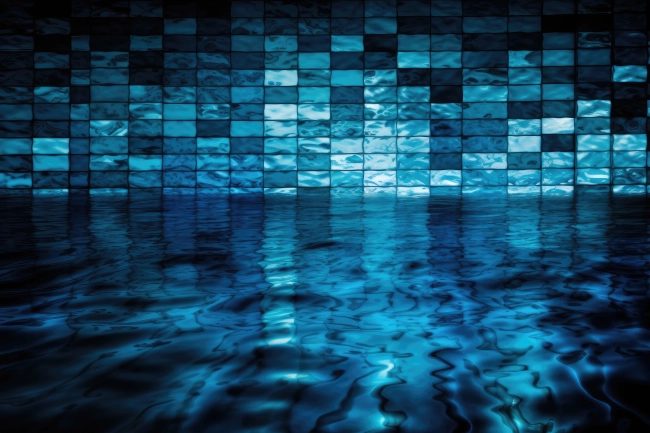 Texture of blue tiles of a swimming pool