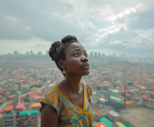 African woman looking up