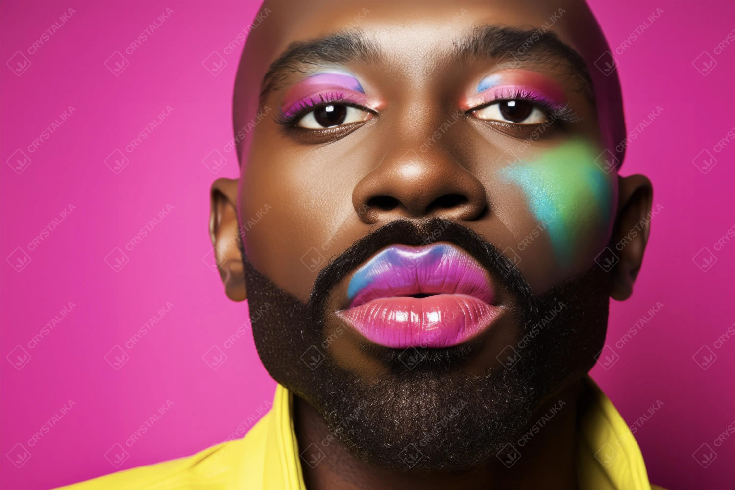 Close-up of young man with colorful makeup. People lifestyle fashion lgbtq concept.