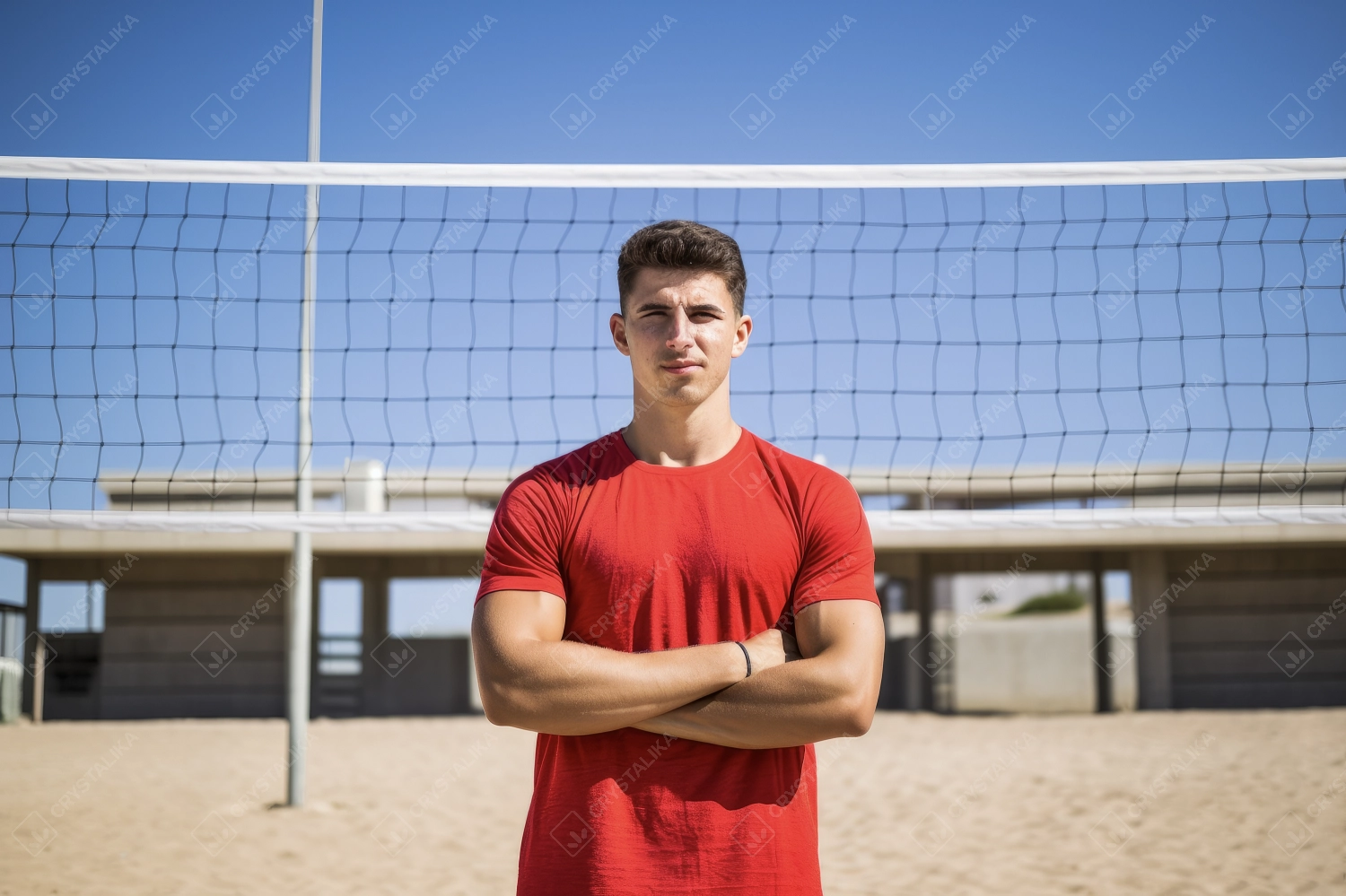 Muscular beach volleyball male player portrait. Fit, active or sporty male person.