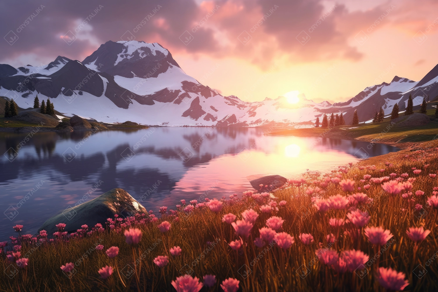 Professional photography of snowy mountains reflecting in a glacial lake