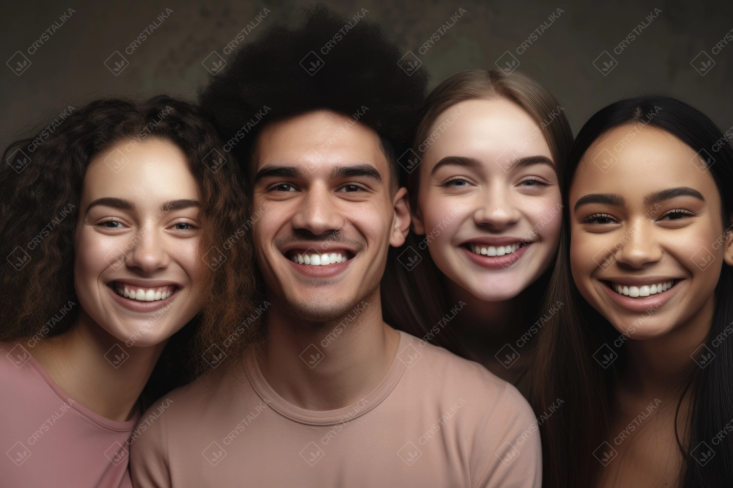 A group of young beautiful college students smiling