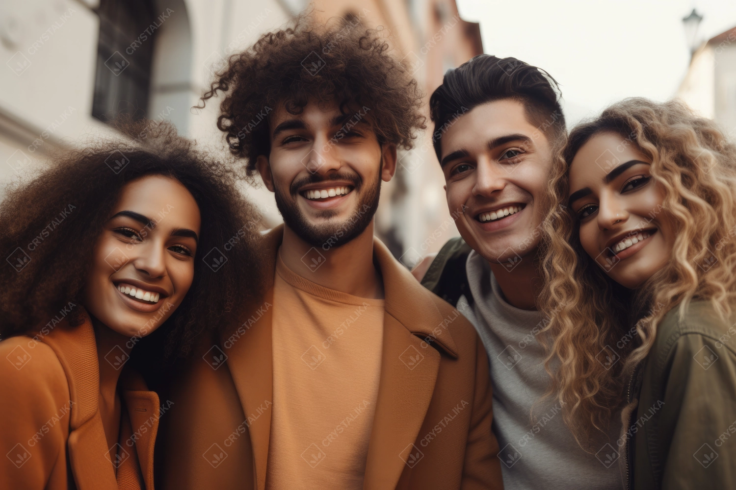 A group of young beautiful college students smiling