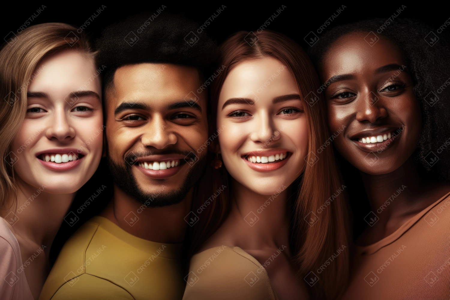 A group of young beautiful college students smiling