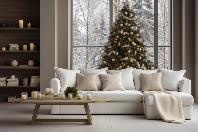 Toned, neutral Christmas living room