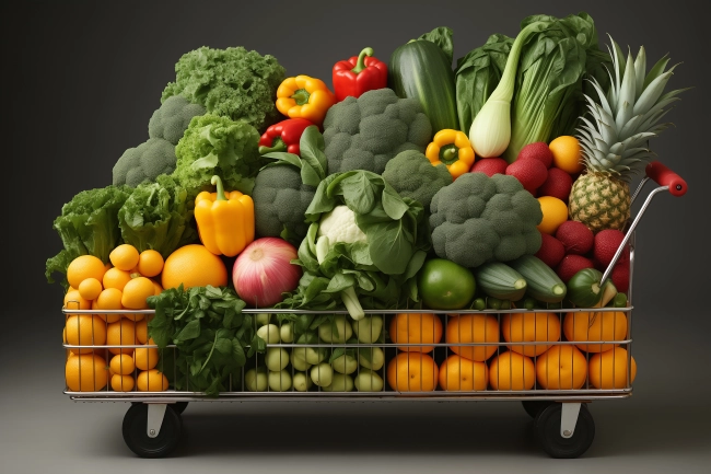 Concept photo of a full cart of vegetables